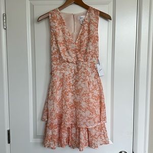 JAPNA Flawed Floral Sleeveless Dress sz Small Women Tiered Back Tie Peach Sheer